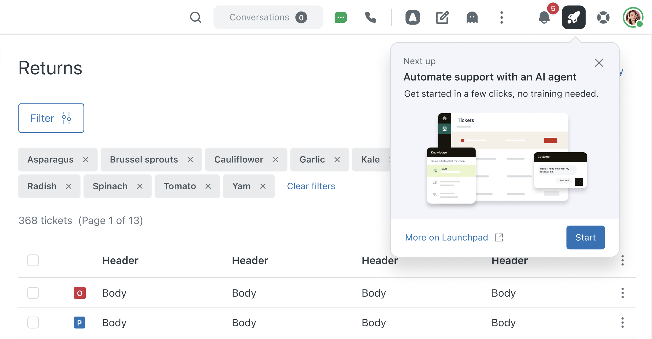 Launchpad inside Zendesk Support UI