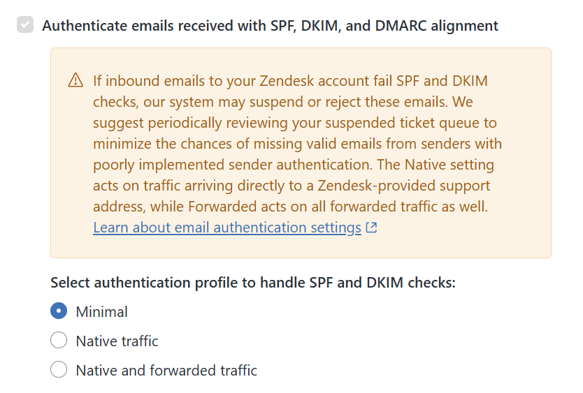 Bilde av innstillingen i Zendesk admin center